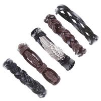 PU Cord Armbånd, Zinc Alloy, med PU, Justerbar & mode smykker & håndlavet & Unisex & forskellige stilarter for valg, flere farver til valg, nikkel, bly & cadmium fri, 17-18cmuff0c6cm, Solgt af sæt