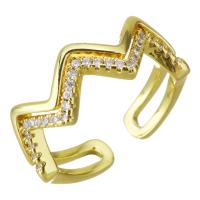 Cubic Zircon Brass δάχτυλο του δακτυλίου, Ορείχαλκος, χρώμα επίχρυσο, μικρο ανοίξει κυβικά ζιρκονία & κοίλος, 7mm, Μέγεθος:7, Sold Με PC