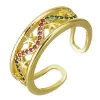 Cubic Zircon Brass δάχτυλο του δακτυλίου, Ορείχαλκος, χρώμα επίχρυσο, μικρο ανοίξει κυβικά ζιρκονία & κοίλος, 7mm, Μέγεθος:7, Sold Με PC