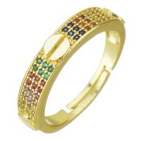 Cubic Zircon Brass δάχτυλο του δακτυλίου, Ορείχαλκος, χρώμα επίχρυσο, μικρο ανοίξει κυβικά ζιρκονία & κοίλος, 4mm, Μέγεθος:8, Sold Με PC