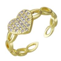 Cubic Zircon Brass δάχτυλο του δακτυλίου, Ορείχαλκος, χρώμα επίχρυσο, μικρο ανοίξει κυβικά ζιρκονία & κοίλος, 7.50mm, Μέγεθος:7, Sold Με PC