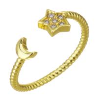 Cubic Zircon Messing fingerring, guldfarve belagt, Micro Pave cubic zirconia & hule, 6.50mm, Størrelse:7, Solgt af PC