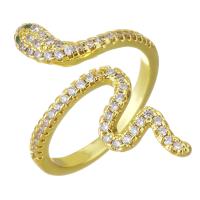 Cubic Zircon Messing fingerring, Snake, guldfarve belagt, Micro Pave cubic zirconia, 27mm, Størrelse:6, Solgt af PC