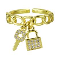 Cubic Zircon Brass δάχτυλο του δακτυλίου, Ορείχαλκος, Αστέρι, χρώμα επίχρυσο, μικρο ανοίξει κυβικά ζιρκονία & κοίλος, 6.5x10mm,4mm, Μέγεθος:6, Sold Με PC