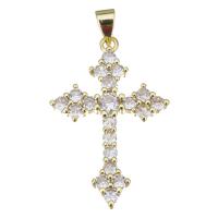 Kubik Zirkonium mikro bana Mässing hängande, Cross, plated, mode smycken & micro bana cubic zirconia & för kvinna, guld, nickel, bly och kadmium gratis, 21x31x3.50mm, 10PC/Lot, Säljs av Lot