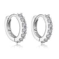 Cupronikkel Huggie Hoop Earring, platinum plated, voor vrouw & met strass, 13x13mm, Verkocht door pair