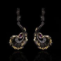 Messing Drop Earring, pistol sort belagt, for kvinde & med rhinestone, nikkel, bly & cadmium fri, 40x15x40mm, Solgt af par