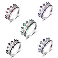 Cubi Circonia Micro Pave anello in ottone, Corona, placcato, formato differente per scelta & Micro spianare cubic zirconia, nessuno, 9.60mm, Venduto da PC