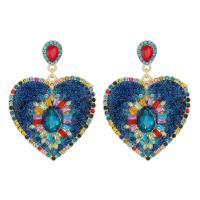 Zinc Alloy Øreringe, Heart, forgyldt, for kvinde & med rhinestone, flere farver til valg, 47x72mm, Solgt af par