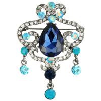 Zinklegering broches, Zinc Alloy, met Kristal, met strass, blauw, 35x51mm, Verkocht door PC