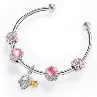 Zinc Alloy Cuff Bangle, forgyldt, for kvinde & med rhinestone, blandede farver, 70mm, Solgt af PC