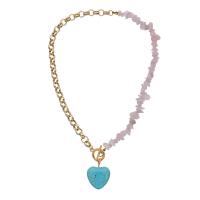 Quartz Halskæde, Zinc Alloy, med turkis & Rose Quartz, for kvinde, blandede farver, Solgt Per Ca. 17.71 inch Strand