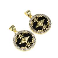 Cubic Zirconia Micro Pave Brass Pendant Round gold color plated micro pave cubic zirconia nickel lead & cadmium free Approx 3mm Sold By PC