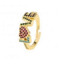 Cubic Zircon Brass Finger Ring gold color plated & micro pave cubic zirconia & for woman Sold By PC