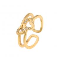 Cubic Zircon Brass Finger Ring gold color plated & micro pave cubic zirconia & for woman & hollow Sold By PC