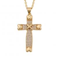 Cubic Zircon Micro Pave Brass Necklace Cross gold color plated & micro pave cubic zirconia & for woman Sold Per Approx 19.68 Inch Strand