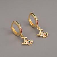 Boucle d’oreille goutte strass Hoop, laiton, Placage de couleur d'or, pavé de micro zircon, 12x25mm, Vendu par paire