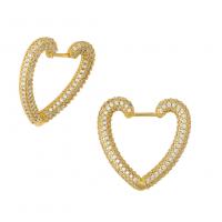 Cubic Zirconia Micro Pave Brass Earring Heart gold color plated micro pave cubic zirconia Sold By Pair