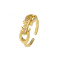 Cubic Zircon Brass δάχτυλο του δακτυλίου, Ορείχαλκος, χρώμα επίχρυσο, Ρυθμιζόμενο & διαφορετικά στυλ για την επιλογή & μικρο ανοίξει κυβικά ζιρκονία, 5x20mm, Sold Με PC