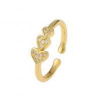 Cubic Zircon Brass δάχτυλο του δακτυλίου, Ορείχαλκος, χρώμα επίχρυσο, Ρυθμιζόμενο & διαφορετικά στυλ για την επιλογή & μικρο ανοίξει κυβικά ζιρκονία, 3x20mm, Sold Με PC