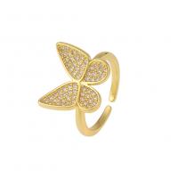 Cubic Zircon Brass Finger Ring Butterfly gold color plated Adjustable & micro pave cubic zirconia Sold By PC