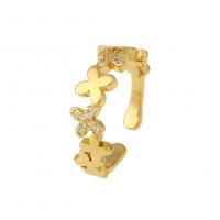 Cubic Zircon Brass δάχτυλο του δακτυλίου, Ορείχαλκος, χρώμα επίχρυσο, Ρυθμιζόμενο & διαφορετικά στυλ για την επιλογή & μικρο ανοίξει κυβικά ζιρκονία, 3x20mm, Sold Με PC