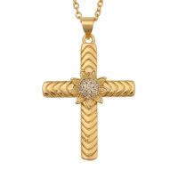 Cubic Zircon Micro Pave Brass Necklace Cross gold color plated & micro pave cubic zirconia & for woman Sold Per Approx 19.68 Inch Strand