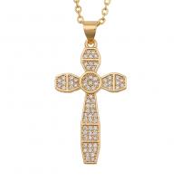 Cubic Zircon Micro Pave Brass Necklace Cross gold color plated micro pave cubic zirconia & for woman Sold Per Approx 19.68 Inch Strand