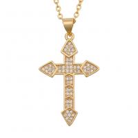 Cubic Zircon Micro Pave Brass Necklace Cross gold color plated & micro pave cubic zirconia & for woman Sold Per Approx 19.68 Inch Strand