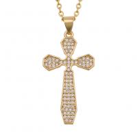 Cubic Zircon Micro Pave Brass Necklace Cross gold color plated & micro pave cubic zirconia & for woman Sold Per Approx 19.68 Inch Strand