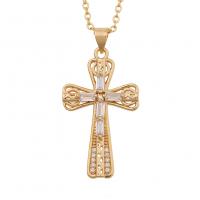 Cubic Zircon Micro Pave Brass Necklace Cross gold color plated & micro pave cubic zirconia & for woman Sold Per Approx 19.68 Inch Strand