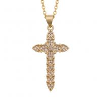 Cubic Zircon Micro Pave Brass Necklace Cross gold color plated & micro pave cubic zirconia & for woman Sold Per Approx 19.68 Inch Strand