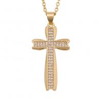 Cubic Zircon Micro Pave Brass Necklace Cross gold color plated & micro pave cubic zirconia & for woman Sold Per Approx 19.68 Inch Strand