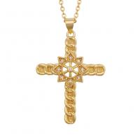 Cubic Zircon Micro Pave Brass Necklace Cross gold color plated & micro pave cubic zirconia & for woman Sold Per Approx 19.68 Inch Strand