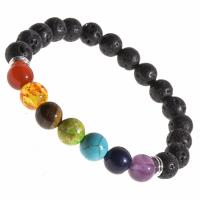 Gemstone Armbånd, Natursten, med Lava, flere farver til valg, 185mm, Solgt af PC