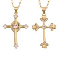 Cubic Zircon Micro Pave Brass Necklace Cross gold color plated & micro pave cubic zirconia Sold Per Approx 19.68 Inch Strand