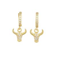 Huggie hoepel Drop Earrings, Messing, Stier, gold plated, micro pave zirconia & voor vrouw, 12x26mm, Verkocht door pair