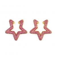 Messing Oorbel clip, Ster, plated, micro pave zirconia & voor vrouw, meer kleuren voor de keuze, 25x25mm, Verkocht door pair