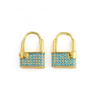 Cubic Zirconia Micro Pave Brass Earring Lock gold color plated micro pave cubic zirconia & for woman Sold By Pair