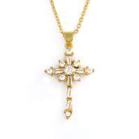 Cubic Zircon Micro Pave Brass Necklace Cross gold color plated micro pave cubic zirconia & for woman Sold Per Approx 19.68 Inch Strand