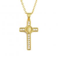 Cubic Zircon Micro Pave Brass Necklace Cross gold color plated micro pave cubic zirconia & for woman Sold Per Approx 19.68 Inch Strand