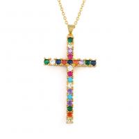 Cubic Zircon Micro Pave Brass Necklace Cross gold color plated micro pave cubic zirconia & for woman Sold Per Approx 19.68 Inch Strand