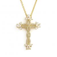 Cubic Zircon Micro Pave Brass Necklace Cross gold color plated micro pave cubic zirconia & for woman Sold Per Approx 19.68 Inch Strand