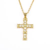 Cubic Zircon Micro Pave Brass Necklace Cross gold color plated micro pave cubic zirconia & for woman Sold Per Approx 19.68 Inch Strand