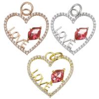 Cúbicos Circonia Colgante Latón Micro pavimenta, metal, Corazón, chapado, Joyería & micro arcilla de zirconia cúbica & para mujer, más colores para la opción, libre de níquel, plomo & cadmio, 16.50x17x3.50mm, 20PCs/Grupo, Vendido por Grupo