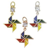 Cubique Pendentif en laiton zircon pavent, moulin à vent, Placage, bijoux de mode & pavé de micro zircon & pour femme, plus de couleurs à choisir, protéger l'environnement, sans nickel, plomb et cadmium, 19mm,12x13.5x1.5mm, Trou:Environ 2.5mm, 20PC/lot, Vendu par lot