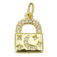 Cubic Zirconia Micro Pave bronze Pingente, cobre, banhado, joias de moda & micro pavimento em zircônia cúbica & para mulher, dourado, níquel, chumbo e cádmio livre, 9x14x1.50mm, Buraco:Aprox 3.5mm, 20PCs/Lot, vendido por Lot