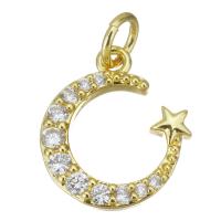 Cubique Pendentif en laiton zircon pavent, Placage, bijoux de mode & pavé de micro zircon & pour femme, Or, protéger l'environnement, sans nickel, plomb et cadmium, 13x14x2.50mm, Trou:Environ 3mm, Vendu par lot