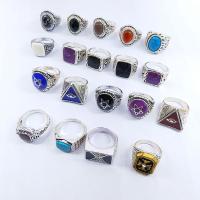 Zinc Alloy fingerring, med Natursten, emalje, flerfarvede, 4x18mm-11x24mm, 100pc'er/Box, Solgt af Box