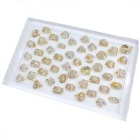 Anel de liga de zinco, com strass, dourado, 4x18mm-11x24mm, 50PCs/box, vendido por box